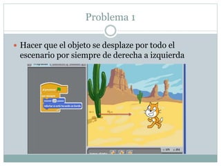 Problema 1
Hacer que el objeto se desplaze por todo el
escenario por siempre de derecha a izquierda