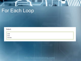 For Each Loop




         http://eglobiotraining.com/
 