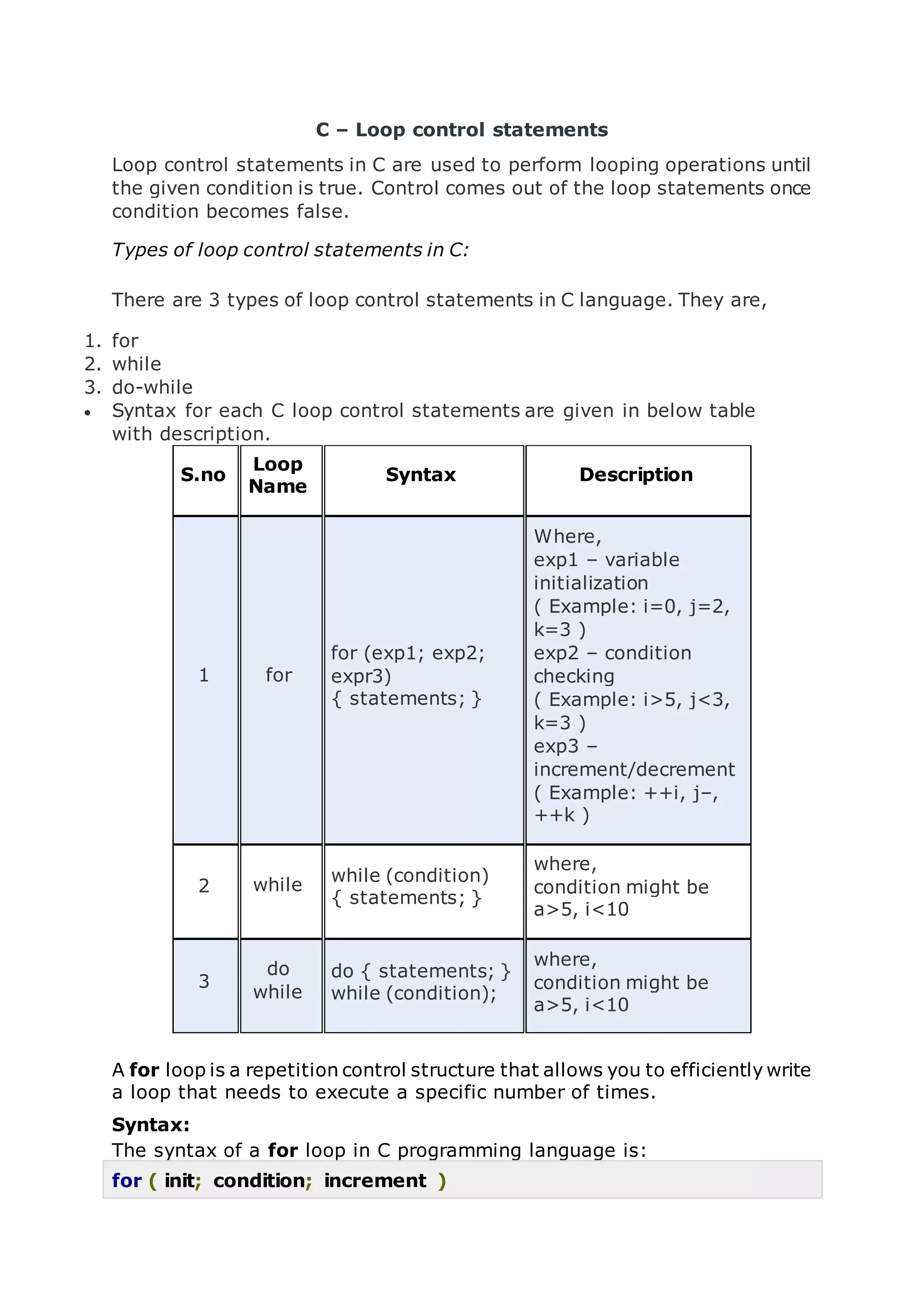 Looping statements | DOCX
