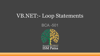 VB.NET:- Loop Statements
BCA -501
 