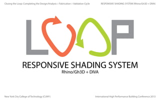 Closing the Loop: Completing the Design/Analysis > Fabrication > Validation Cycle

RESPONSIVE SHADING SYSTEM (Rhino/Gh3D + DIVA)

RESPONSIVE SHADING SYSTEM
Rhino/Gh3D + DIVA

New York City College of Technology (CUNY)

International High Performance Building Conference 2013

 