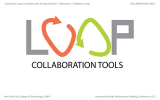 Closing the Loop: Completing the Design/Analysis > Fabrication > Validation Cycle

COLLABORATION TOOLS

COLLABORATION TOOLS

New York City College of Technology (CUNY)

International High Performance Building Conference 2013

 