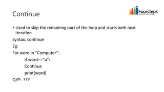 DIFFERENT LOOPING CONCEPTS -FOR IN PYTHON | PPTX