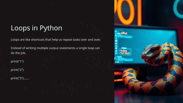 Loops in python including control statements and various test cases | PPT