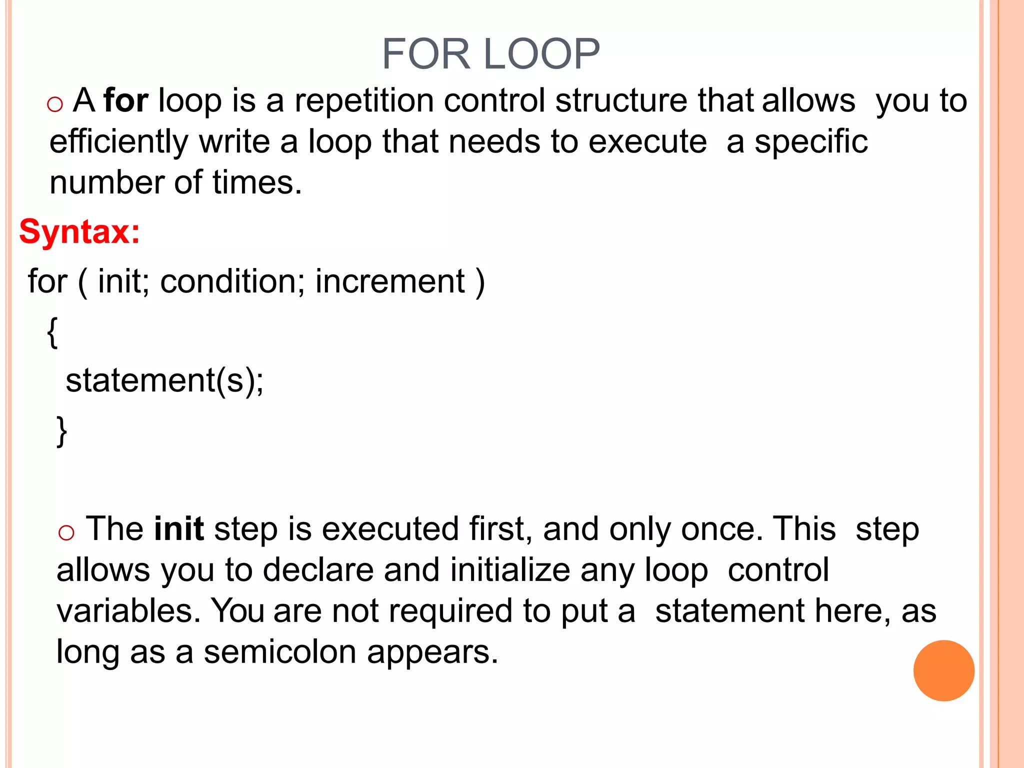 Loops in c | PPTX | Programming Languages | Computing