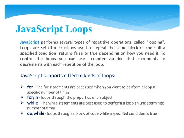 Loops in java script