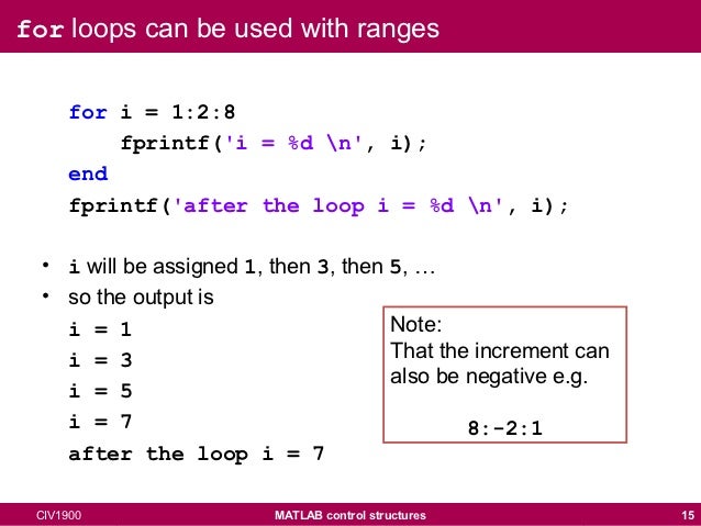 for loop in matlab for loop in matlab
