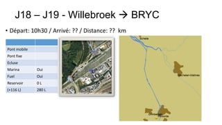 J18 – J19 - Willebroek  BRYC
• Départ: 10h30 / Arrivé: ?? / Distance: ?? km

Pont mobile
Pont fixe
Ecluse
Marina        O...