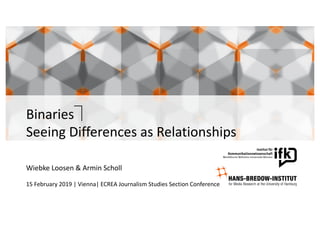 Binaries⏋
Seeing	Differences	as	Relationships
Wiebke Loosen	&	Armin	Scholl
15	February	2019	|	Vienna|	ECREA	Journalism	Studies	Section	Conference
 