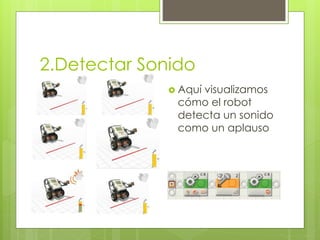 2.Detectar Sonido
Aquí visualizamos
cómo el robot
detecta un sonido
como un aplauso