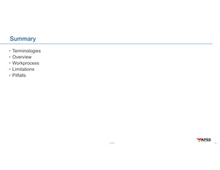 LOPA
Summary
• Terminologies
• Overview
• Workprocess
• Limitations
• Pitfalls
22
 