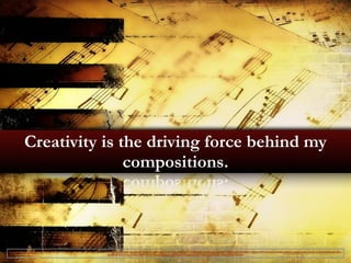 Creativity is the driving force behind my 
compositions. 
https://www.flickr.com/photos/53807034@N05/5511772726/in/photolist-BqRmN-7dJvQb-bDG7ti-7WNGKo-byZHsi-3kk77-8zyw46-9kT9Sw-xtFtt-4C8iza-4fAVs4-7bL7X4-eeH2GT-yDFTP-58K5xz-9p4h1f-5Ang2g-6tQDAP-7VRQP2-bQ1KhB-9f98C5-7jJQyA-9MY1Gf-9mfsYp-9m847j-aaEVQQ-wJgQE-and5x2-2zUUb-2zUHR-6nDJNw-8z1AYm-a6eUJ6- 
867W2i-a1CUfi-d2wcsJ-9j86Fx-nPLukr-6Bwdj3-8Dfmgq-eg8vEj-J2tc9-7ZZAdE-5hGoVK-7dr8G-J23zP-fJpJ4E-2ZPmg-7BGjSs-7BCwiH 
 