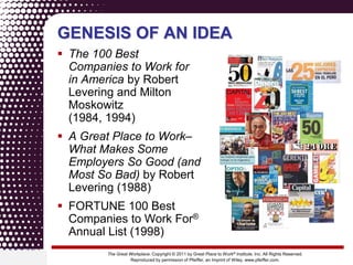 Genesis of an ideaThe 100 Best Companies to Work for in America by Robert Levering and Milton Moskowitz(1984, 1994)