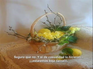 Seguro que no. Y si de casualidad lo hicieran...
         ¡¡¡estaremos bajo tierra!!!.
 