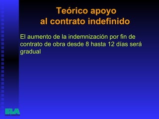 Teórico apoyo  al contrato indefinido  El aumento de la indemnización por fin de contrato de obra desde 8 hasta 12 días será gradual  