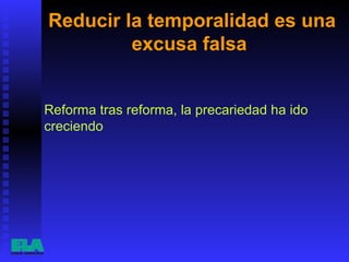 Reducir la temporalidad es una excusa falsa  Reforma tras reforma, la precariedad ha ido creciendo 