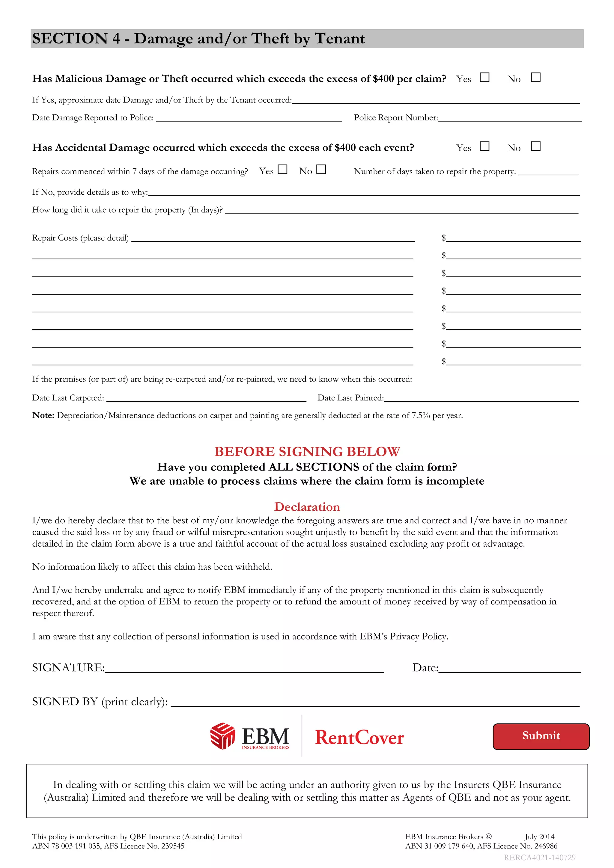 Loss of Rent, Tenant-damage-claim-form | PDF