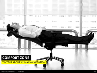 http://lora-aroyo.org @laroyo
COMFORT ZONE
18
7 MYTHS ABOUT HUMAN ANNOTATION
 