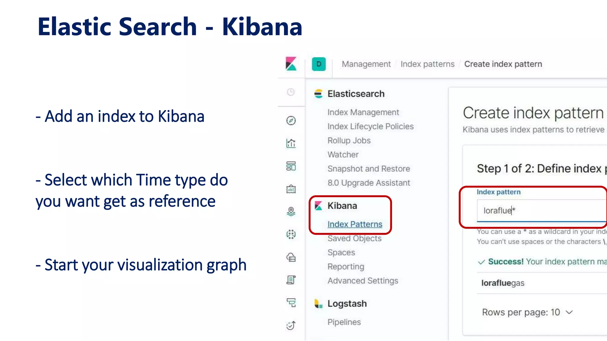 Elastic Search - Kibana
- Add an index to Kibana
- Select which Time type do
you want get as reference
- Start your visualization graph
 