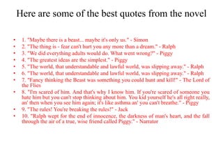 Key Ralph Quotes Lotf Lord of the Flies by William Golding PPT - Vipul Dabhi | PPTX