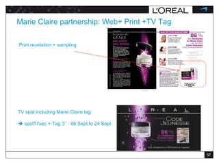 Print revelation + sampling TV spot including Marie Claire tag    spot17sec + Tag 3’’ : 06 Sept to 24 Sept Marie Claire partnership: Web+ Print +TV Tag 