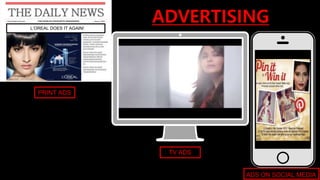 ADS ON SOCIAL MEDIA
TV ADS
PRINT ADS
ADVERTISINGL’OREAL DOES IT AGAIN!
 