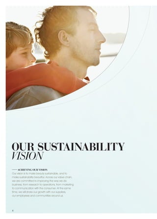 4
—— ACHIEVING OUR VISION
Our vision is to make beauty sustainable, and to
make sustainability beautiful. Across our value...