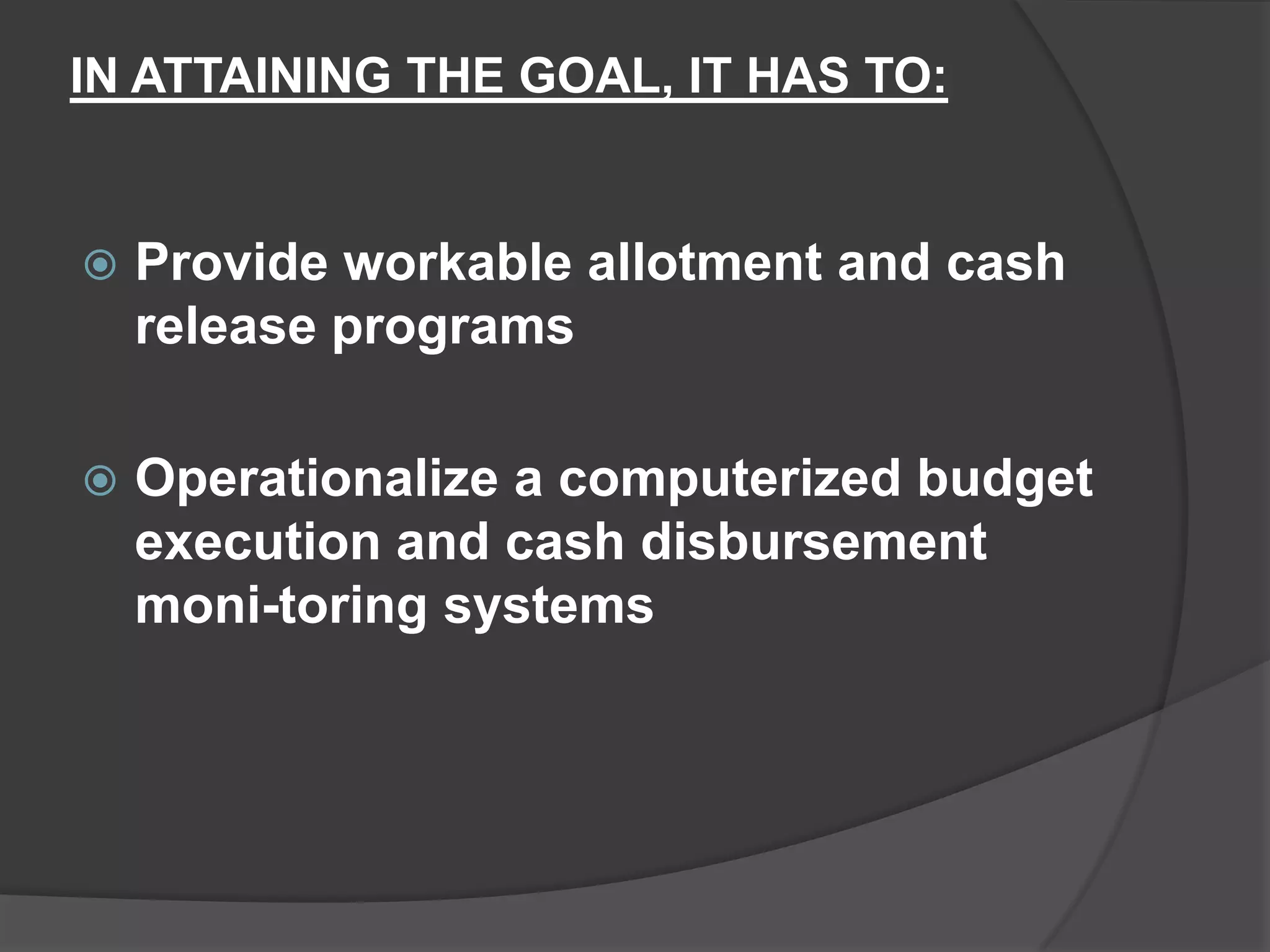 MTEF characterized by these indicators:C. A budget process that incorporates information on the resourcing requirements of programs and projectsD. a strengthened DBM in its role as economic adviser to the President and the Cabinet