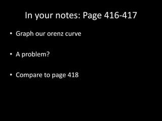 In your notes: Page 416-417
• Graph our orenz curve
• A problem?
• Compare to page 418

 