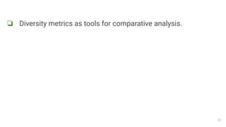 ❏ Diversity metrics as tools for comparative analysis.
26
 