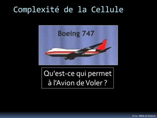 Complexité de la Cellule




      Qu'est-ce qui permet
       à l'Avion de Voler ?


                              O.Le - Bible et Science
 