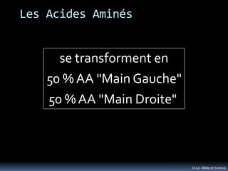 Les Acides Aminés


      se transforment en
    50 % AA "Main Gauche"
    50 % AA "Main Droite"



                      ...