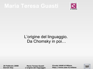 Maria Teresa Guasti L’origine del linguaggio.  Da Chomsky in poi… 