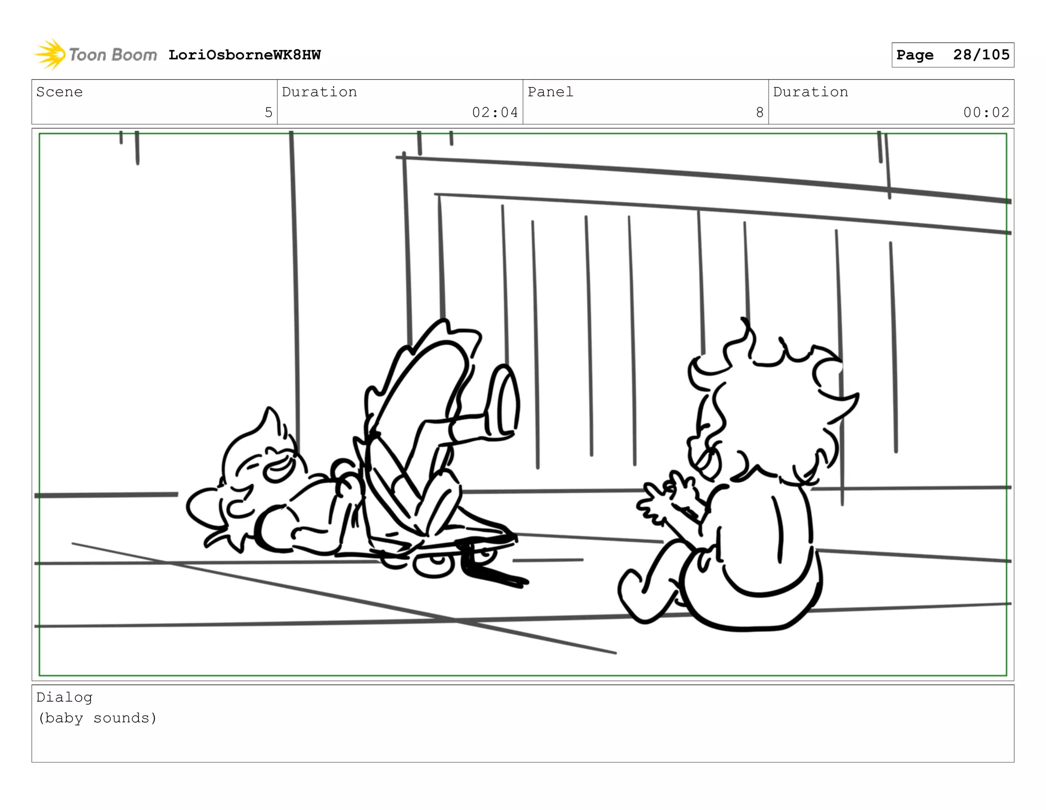 Scene
5
Duration
02:04
Panel
8
Duration
00:02
Dialog
(baby sounds)
LoriOsborneWK8HW Page 28/105
 