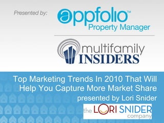 Top Marketing Trends In 2010 That Will Help You Capture More Market Share presented by Lori Snider 