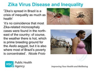 Zika Virus Disease and Inequality
‘Zika’s spread in Brazil is a
crisis of inequality as much as
health’
‘it’s no coinciden...
