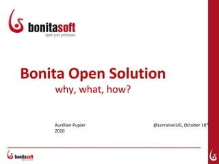 Bonita Open Solution
why, what, how?
Aurélien Pupier @LorraineJUG, October 18th
2010
 