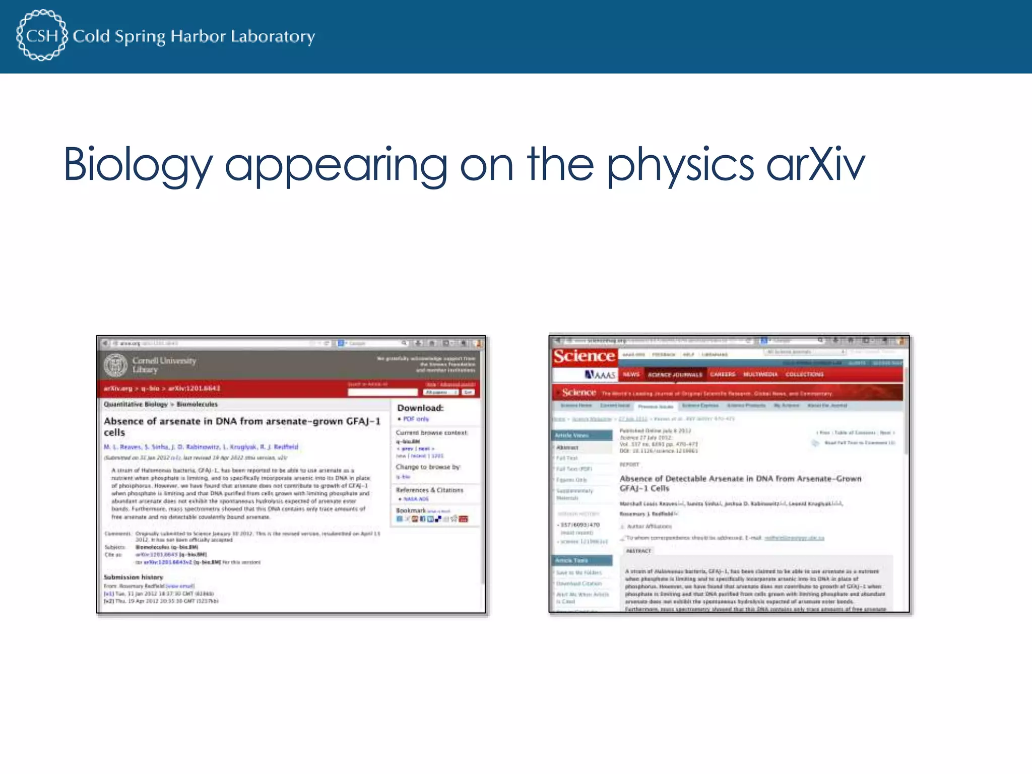 Biology appearing on the physics arXiv 
 