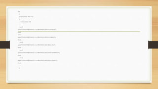 else
{
if (int(cedula[0] - 48) == 2)
{
switch (cedula[1] - 48)
{
case 0:
printf("USTED PERTENECE A LA PROVINCIA DE GALAPAGOS");
break;
case 1:
printf("USTED PERTENECE A LA PROVINCIA DE SUCUMBIOS");
break;
case 2:
printf("USTED PERTENECE A LA PROVINCIA DE ORELLANA");
break;
case 3:
printf("USTED PERTENECE A LA PROVINCIA DE SANTO DOMINGO");
break;
case 4:
printf("USTED PERTENECE A LA PROVINCIA DE SANTA ELENA");
break;
}
}
 
