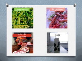judías verdes langostinos
lechazo o
ternasco
leche
 