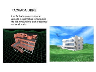 FACHADA LIBRE : Las fachadas se consideran  a modo de pantallas reflectantes  de luz, ninguna de ellas descansa  sobre el suelo 