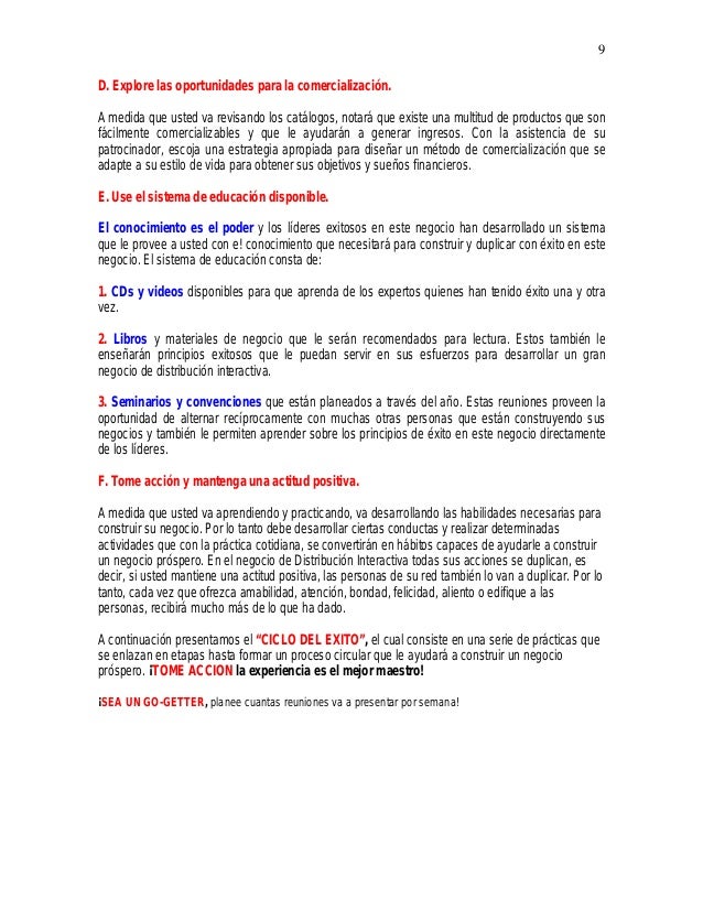 9
D. Explore las oportunidades para la comercializaciÃ³n.
A medida que usted va revisando los catÃ¡logos, notarÃ¡ que existe ...