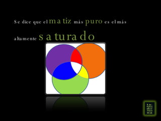 Se dice que el  matiz  más  puro  es el más altamente  saturado 