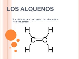LOS ALQUENOS
Son hidrocarburos que cuenta con doble enlace
(carbono-carbono)
 