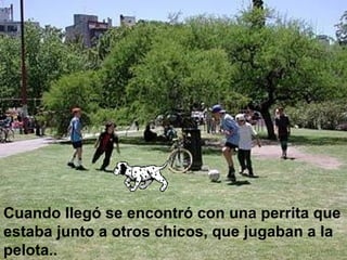 Cuando llegó se encontró con una perrita que estaba junto a otros chicos, que jugaban a la pelota..  