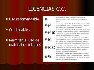 LICENCIAS C.C. Uso recomendable Combinables Permiten el uso de material de internet 