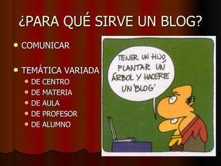 ¿PARA QUÉ SIRVE UN BLOG? COMUNICAR TEMÁTICA VARIADA DE CENTRO DE MATERIA DE AULA DE PROFESOR DE ALUMNO 