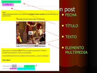 Estructura de un post FECHA TÍTULO TEXTO ELEMENTO MULTIMEDIA 