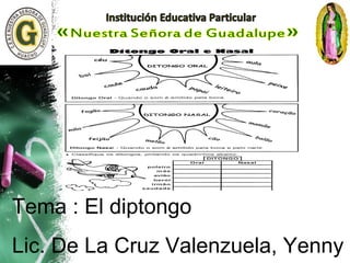 Tema : El diptongo
Lic. De La Cruz Valenzuela, Yenny
 
