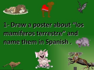 1- Draw a poster about “los mamiferos terrestre” and name them in Spanish .   